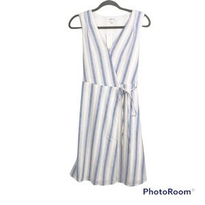 Gilli Blue and white striped sleeveless wrap mini dress size S NWT